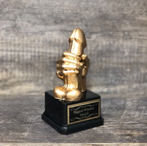 Funny Golf Trophy WANKER Award Most Strokes Award Golden Penis Testicle Gag Gift