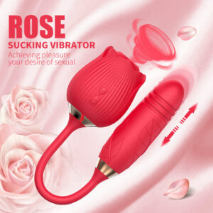 Rose Clit G-spot Vibrator Oral Sucking Thrusting Dildo Bullet Sex Toys for Women