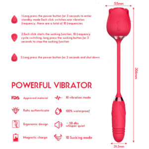 Rose Clit G-spot Vibrator Oral Sucking Thrusting Dildo Bullet Sex Toys for Women