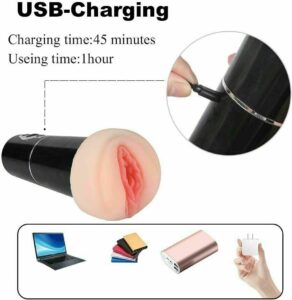 It charges with USB cable.Usually it takes 45 minutes to be fully charged,then it can vibrate continuously for 60 minutes. Tips: It is recommended to full charge before first use.