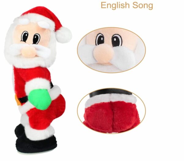 This Animated Santa Claus can sing the New Upgraded English song "Baby Got Rack" as well as twist his buttocks,shoulders and head to the music. Children like to imitate Santa Claus's movements and bring joy to everyone. 【Easy to Operation】Just install 3 * AA batteries at Santa Claus's feet and turn on the switch on tweaking twisted hip Santa Claus's right hand,Dancing Santa Claus will start performing,which is a wonderful XMAS funny gift for kids. (Battery not included).