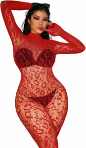 red animal print fishnets body stocking