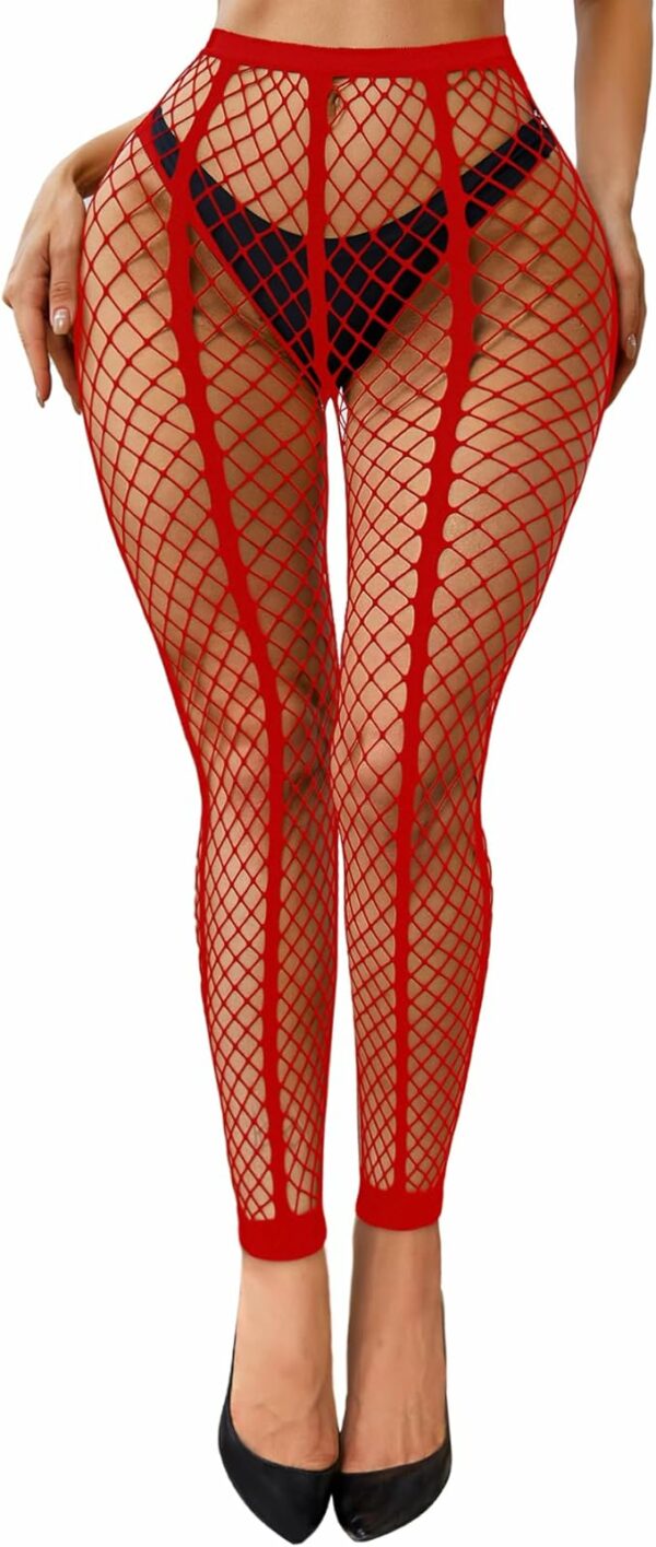 Womens Red Pantyhose Fishnet Stockings