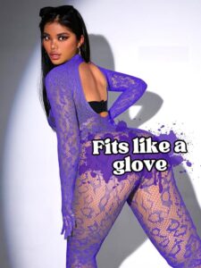 Purple Animal Print Fishnets Lingerie Mesh Bodystocking Nightwear Jumpsuit 